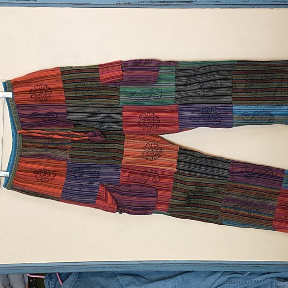 Boho patchwork pants. Can be women's or men's . 13 1/2 " I stretched.